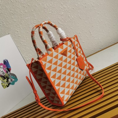 Prada Symbole Small Bag in Orange and White Jacquard Fabric