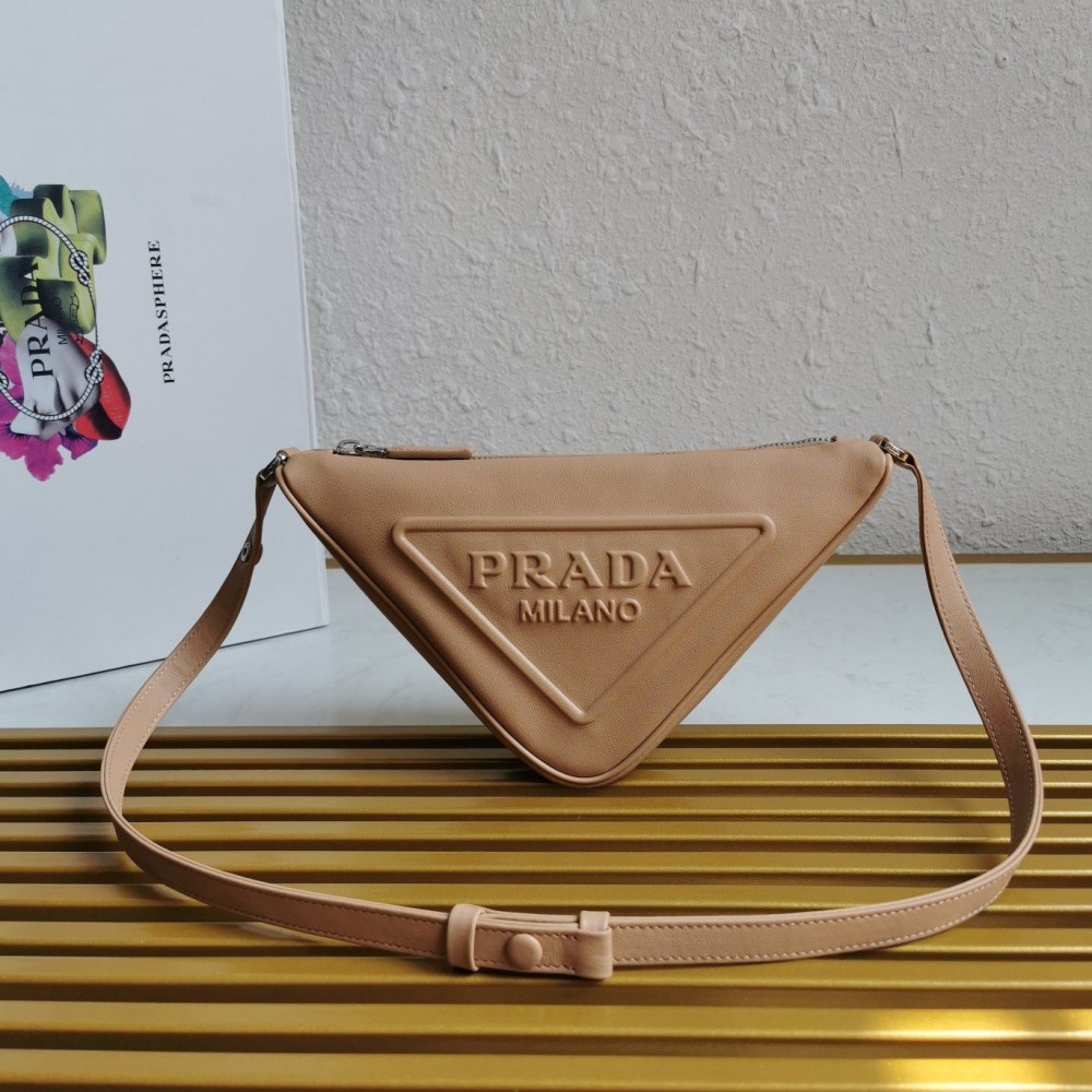 Prada Triangle Pouch Bag In Beige Calfskin