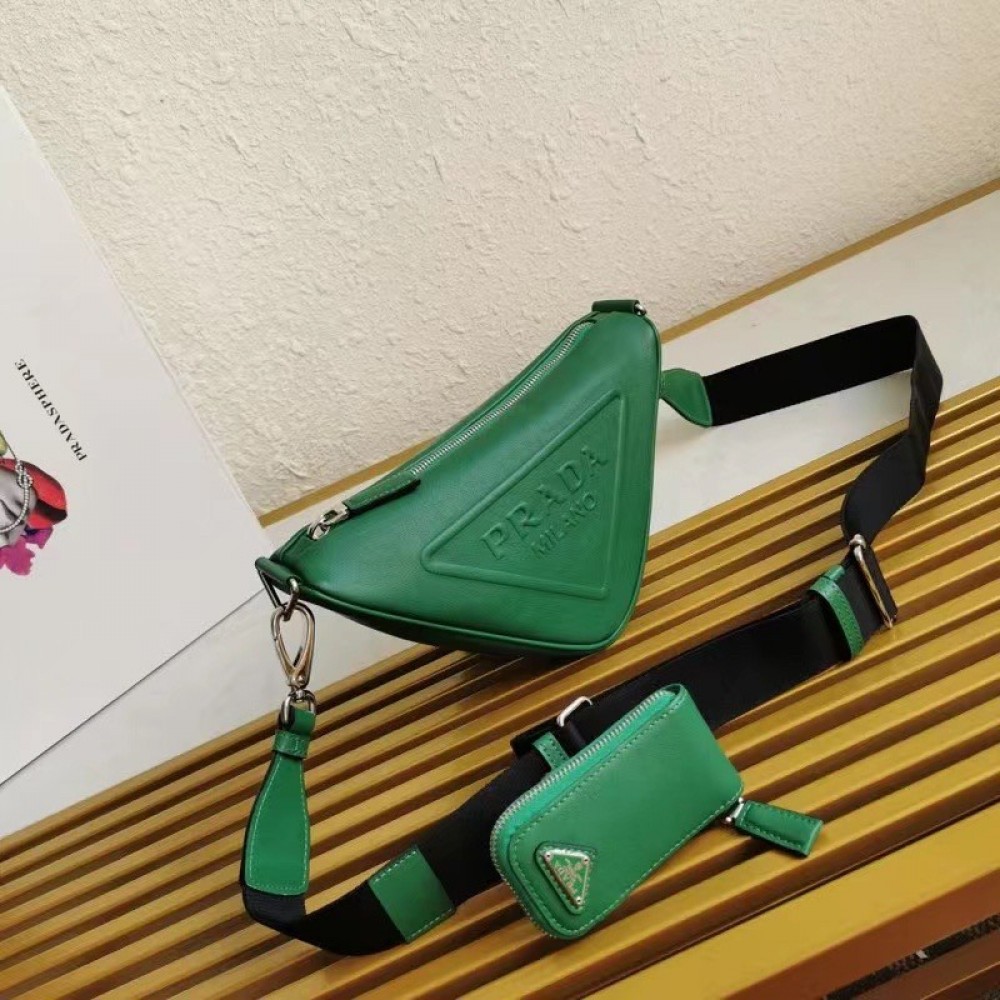 Prada Triangle Shoulder Bag In Green Leather