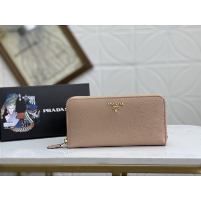 Prada Zip Around Wallet in Powder Pink Saffiano Calfskin