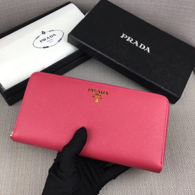 Prada Zipped Wallet In Pink Saffiano Leather