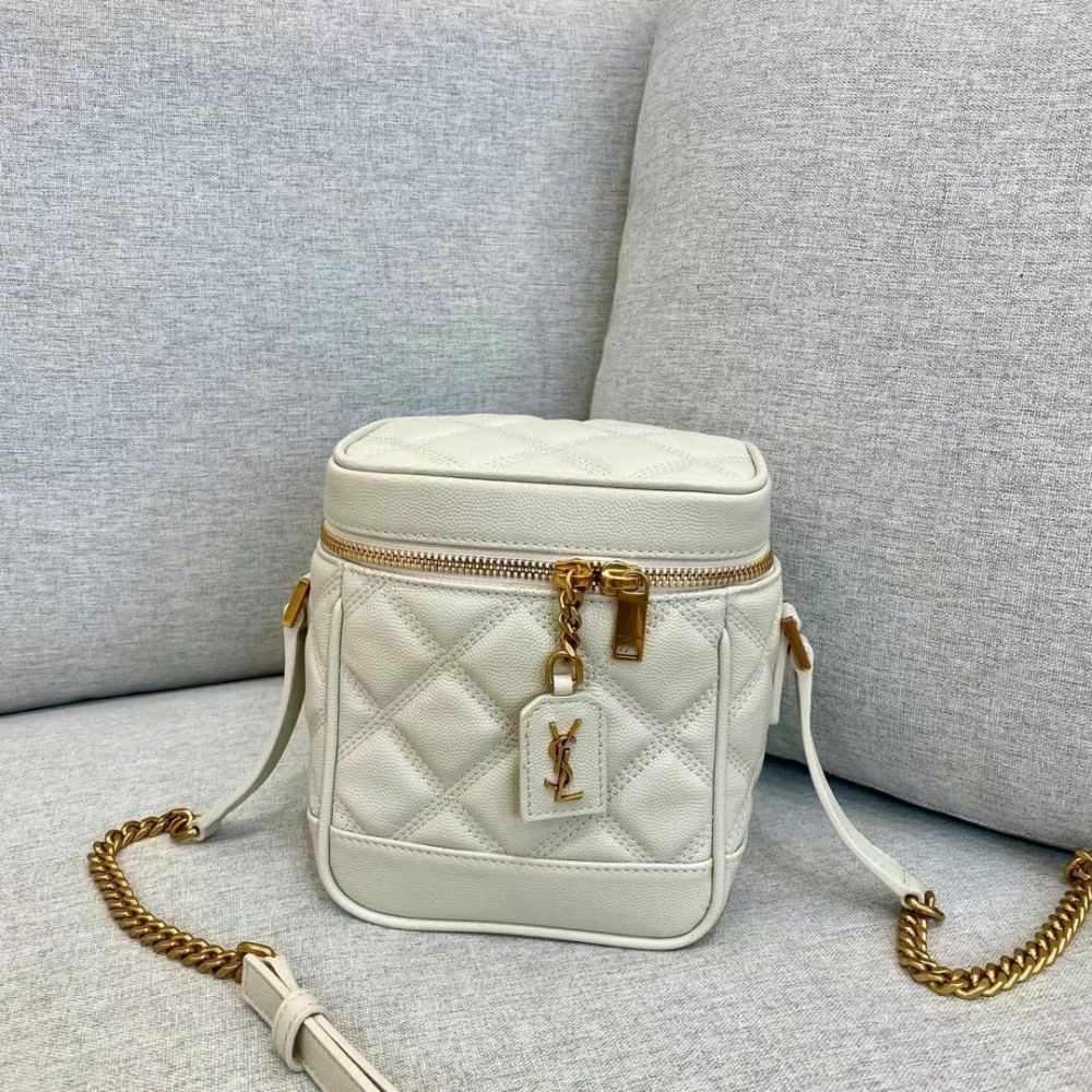 Saint Laurent 80's Vanity Bag In White Quilted Grained Leather LDBS244990