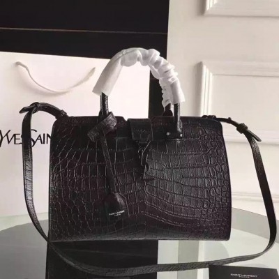 Saint Laurent All Black Small Cabas YSL Crocodile Embossed Bag LDBS244991