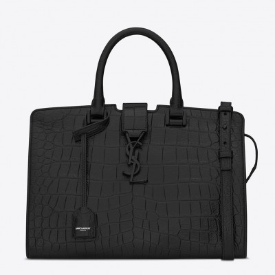 Saint Laurent All Black Small Cabas YSL Crocodile Embossed Bag LDBS244991