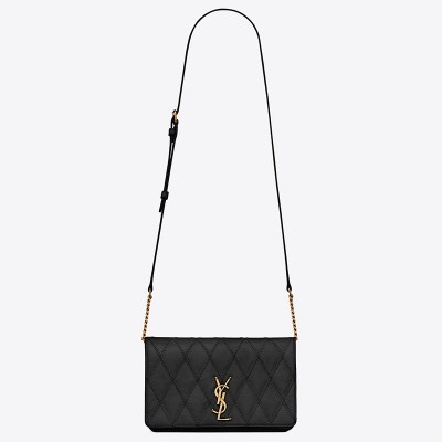 Saint Laurent Angie Chain Bag In Black Diamond Lambskin LDBS244992