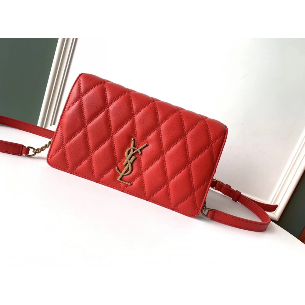 Saint Laurent Angie Chain Bag In Red Diamond Lambskin LDBS244993