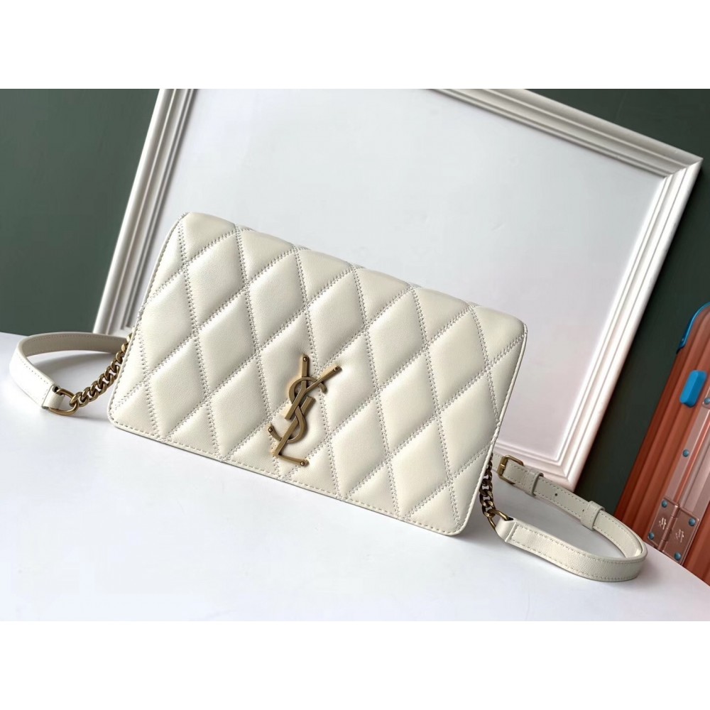 Saint Laurent Angie Chain Bag In White Diamond Lambskin LDBS244994