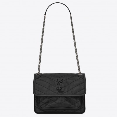 Saint Laurent Baby Niki Chain Bag In Black Crinkled Leather LDBS244998