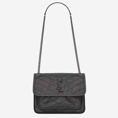 Saint Laurent Baby Niki Chain Bag In Storm Gray Crinkled Leather LDBS245000