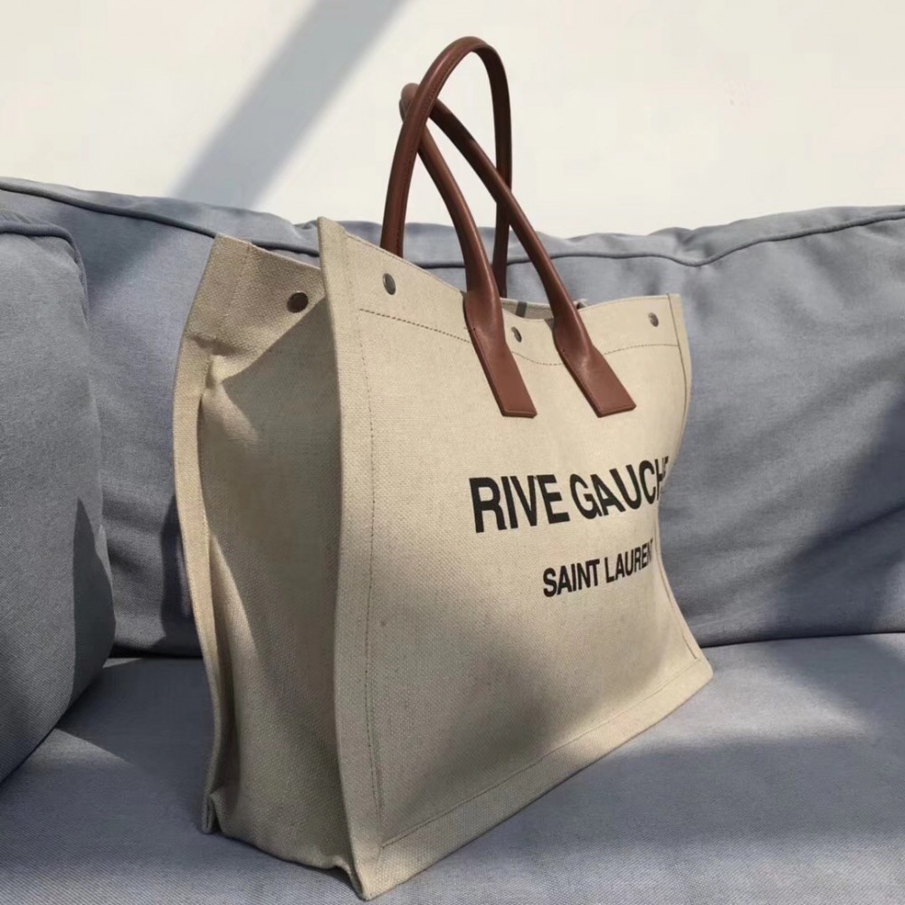 Saint Laurent Beige Linen Rive Gauche Tote Bag LDBS245007