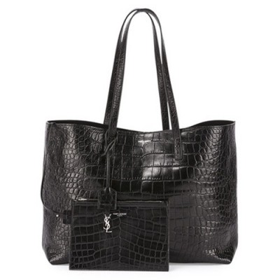 Saint Laurent Black Crocodile Embossed Shopping Tote LDBS245014