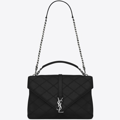 Saint Laurent Black Large Stitched Diamond Matelasse College Bag LDBS245018