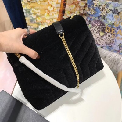 Saint Laurent Black Velvet Small Loulou Chain Bag LDBS245032