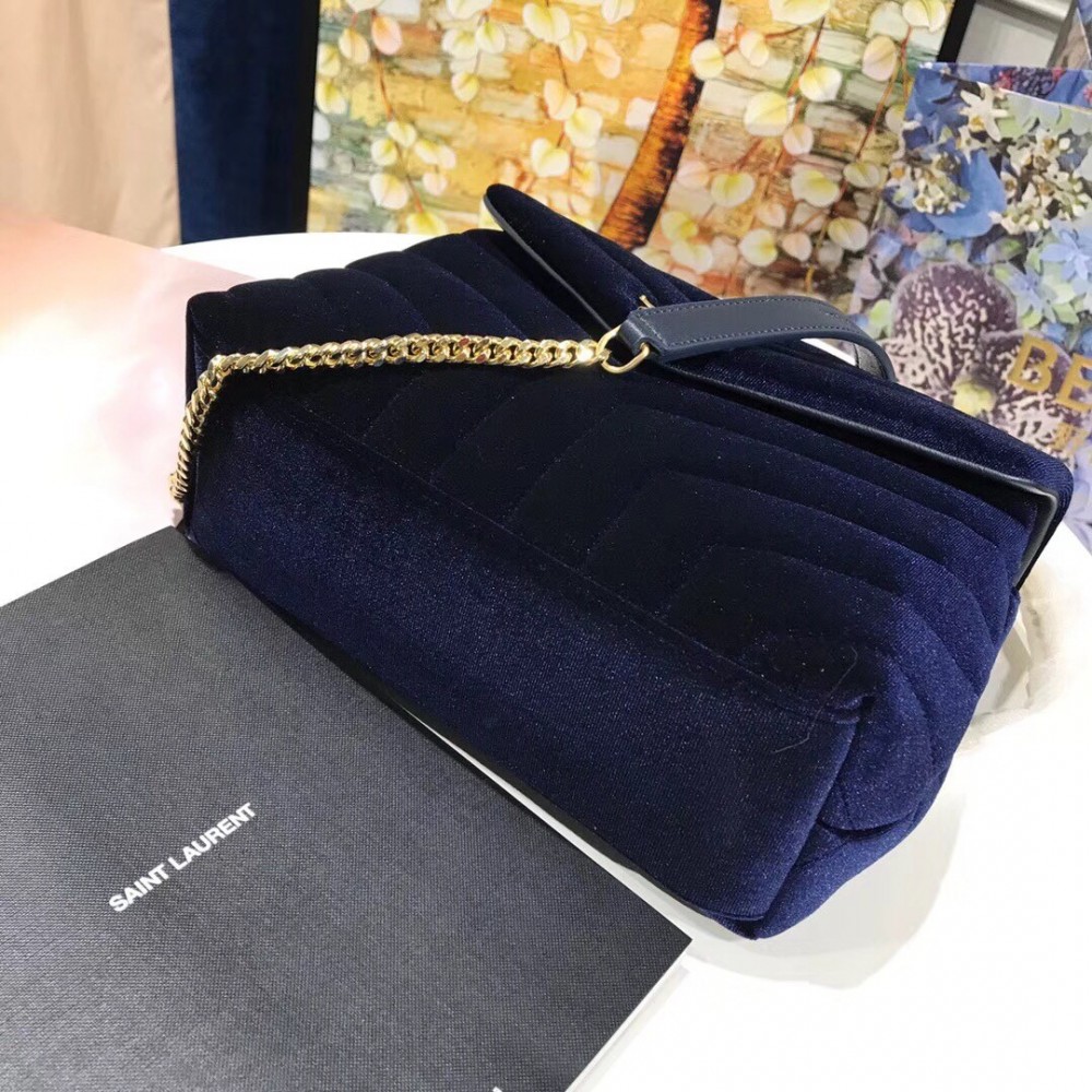 Saint Laurent Blue Velvet Small Loulou Chain Bag LDBS245035