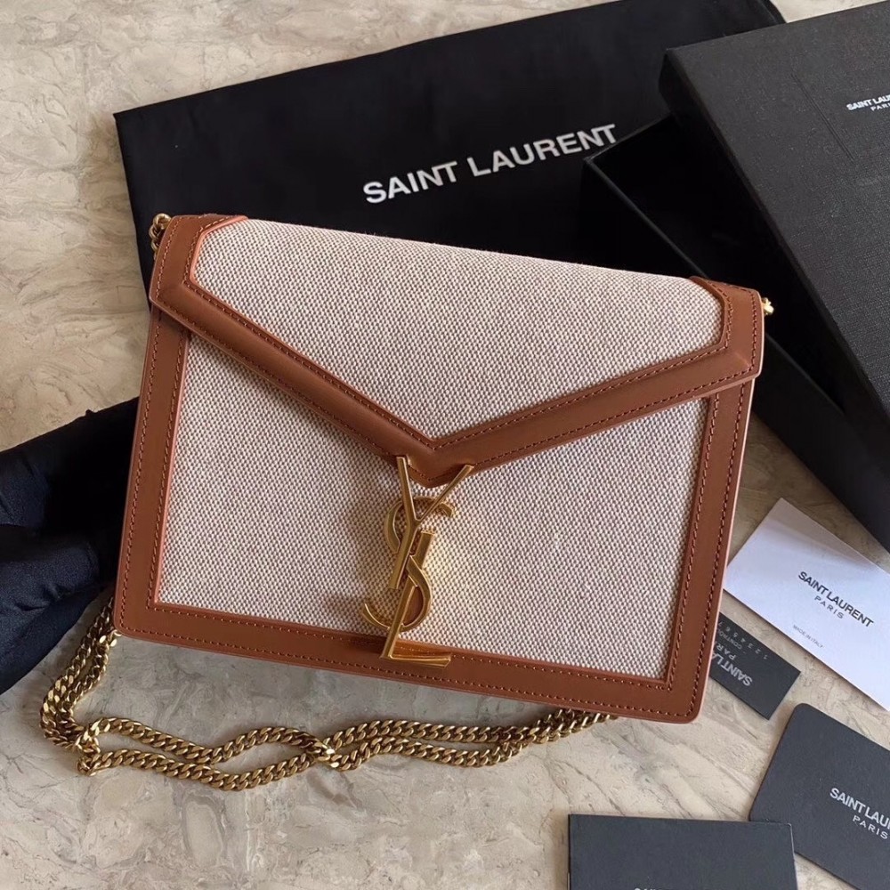 Saint Laurent Cassandra Clasp Bag In Beige Canvas LDBS245047