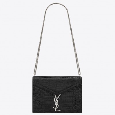 Saint Laurent Cassandra Clasp Bag In Black Croc-Embossed Leather LDBS245048