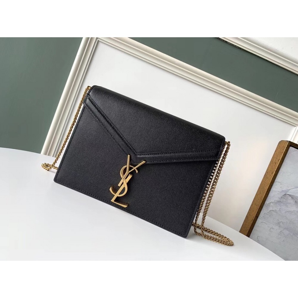 Saint Laurent Cassandra Clasp Bag In Black Grained Leather LDBS245049