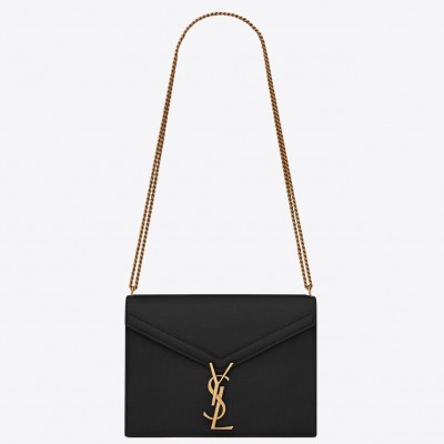 Saint Laurent Cassandra Clasp Bag In Black Grained Leather LDBS245049