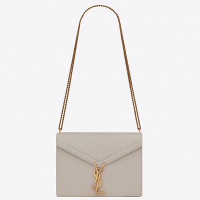 Saint Laurent Cassandra Clasp Bag In Blanc Grained Leather LDBS245050