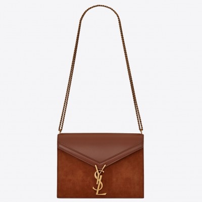 Saint Laurent Cassandra Clasp Bag In Brown Suede LDBS245052