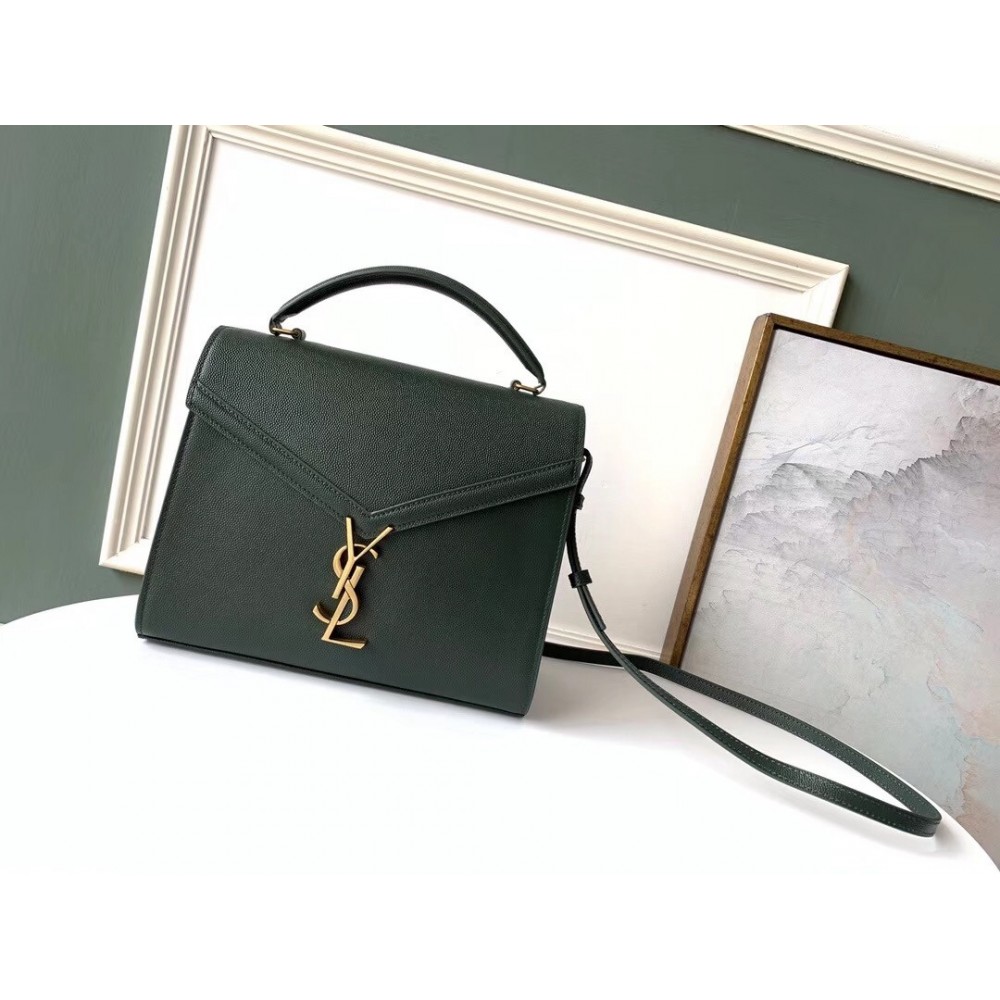 Saint Laurent Cassandra Medium Bag In Dark Green Grained Leather LDBS245059