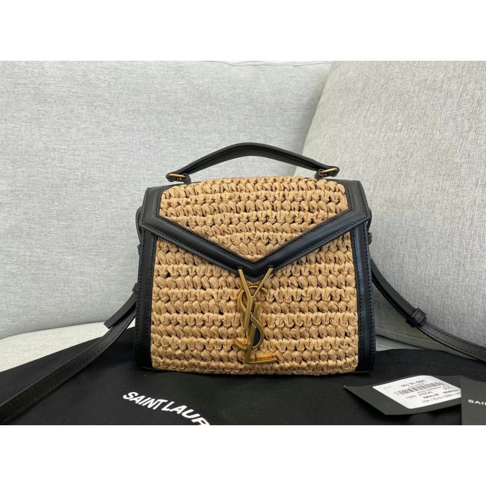 Saint Laurent Cassandra Mini Top Handle Bag In Raffia LDBS245061