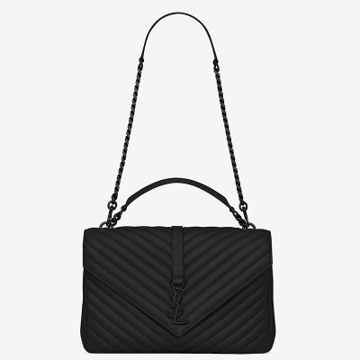 Saint Laurent College Large All Black Matelasse Leather Bag LDBS245065