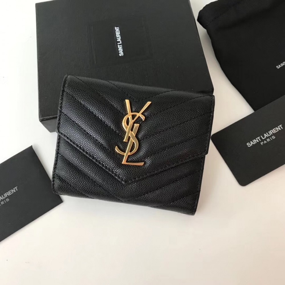 Saint Laurent Compact Tri Fold Wallet In Black Leather LDBS245068