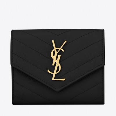 Saint Laurent Compact Tri Fold Wallet In Black Leather LDBS245068