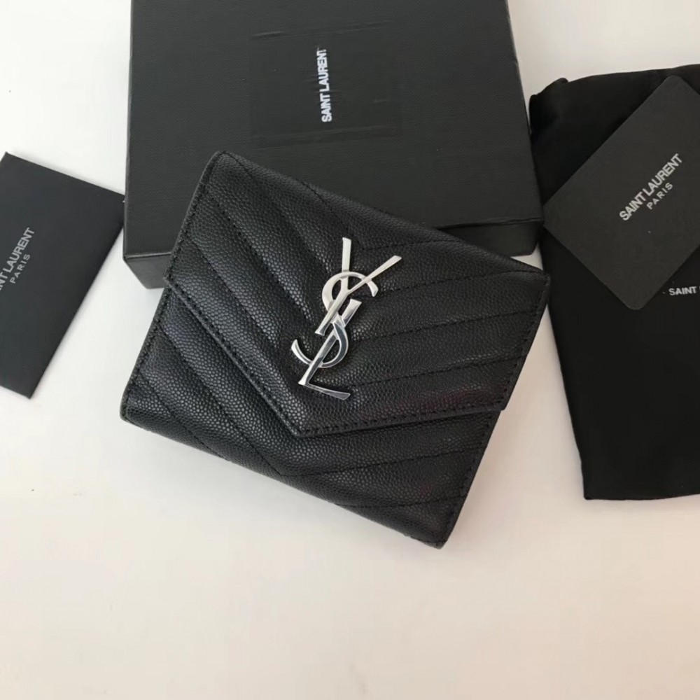 Saint Laurent Compact Tri Fold Wallet In Noir Leather LDBS245069