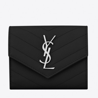 Saint Laurent Compact Tri Fold Wallet In Noir Leather LDBS245069