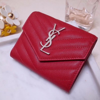 Saint Laurent Compact Tri Fold Wallet In Red Leather LDBS245070