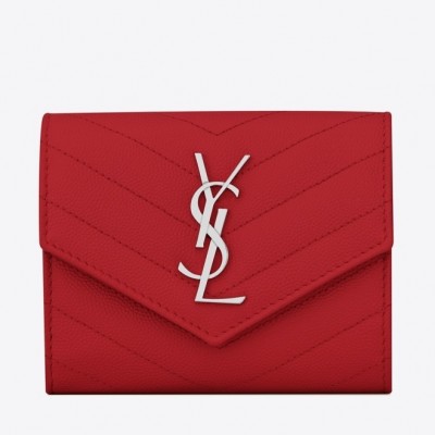 Saint Laurent Compact Tri Fold Wallet In Red Leather LDBS245070