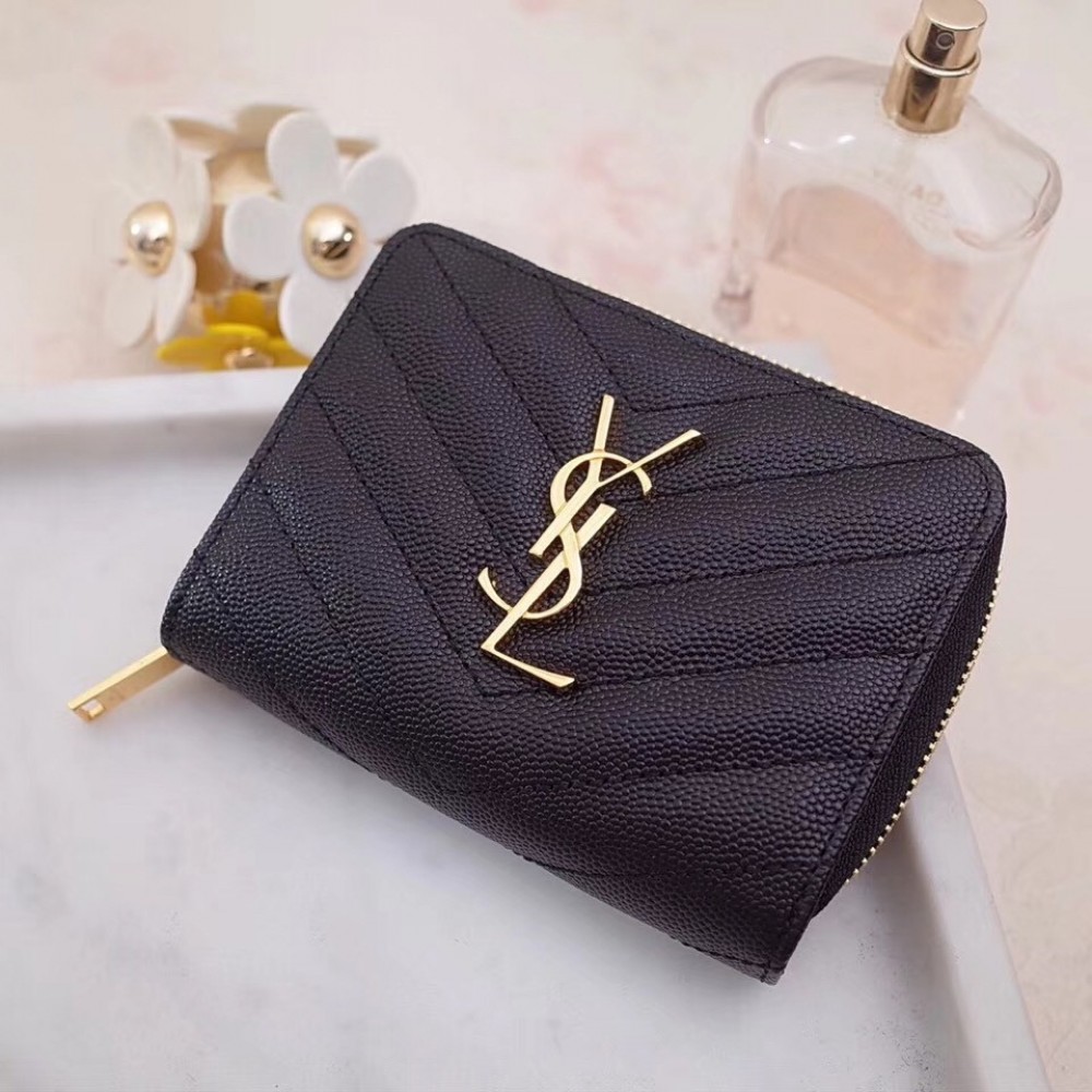 Saint Laurent Compact Zip Around Wallet In Black Leather LDBS245071