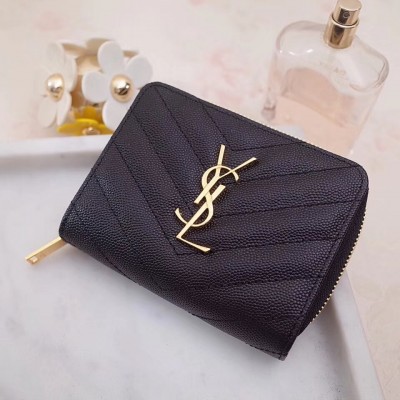 Saint Laurent Compact Zip Around Wallet In Black Leather LDBS245071