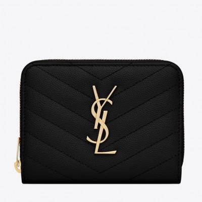 Saint Laurent Compact Zip Around Wallet In Black Leather LDBS245071