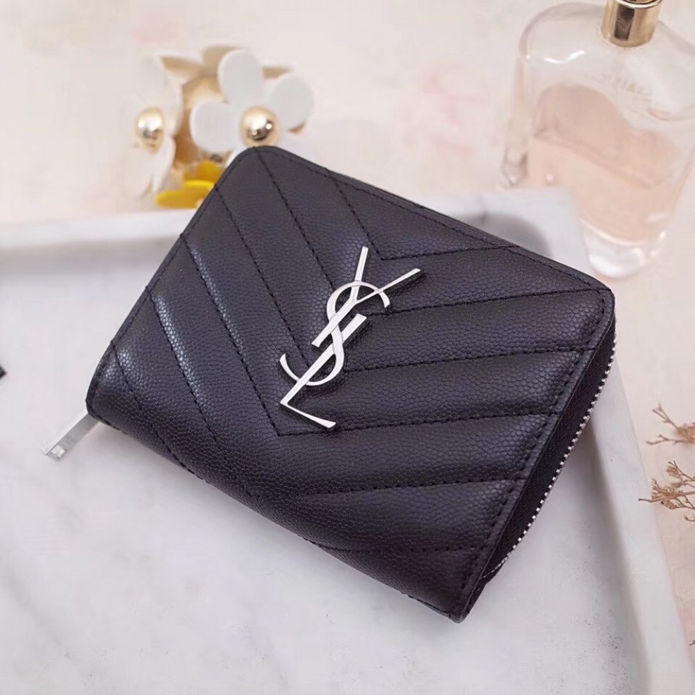 Saint Laurent Compact Zip Around Wallet In Noir Leather LDBS245072