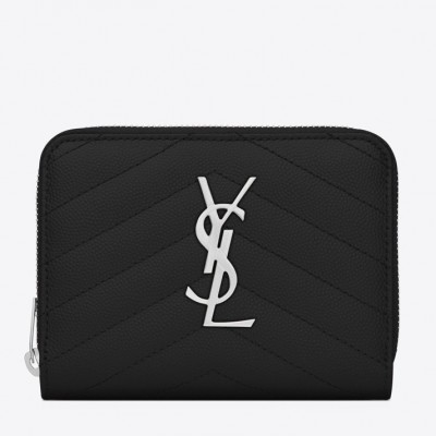 Saint Laurent Compact Zip Around Wallet In Noir Leather LDBS245072