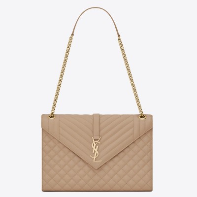 Saint Laurent Envelope Large Bag In Beige Matelasse Grained Leather LDBS245075