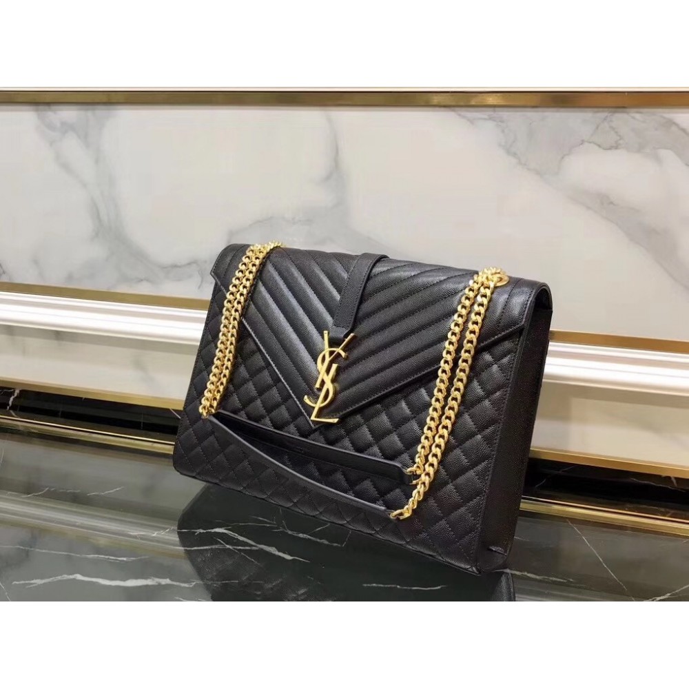 Saint Laurent Envelope Large Bag In Black Grained Leather LDBS245076