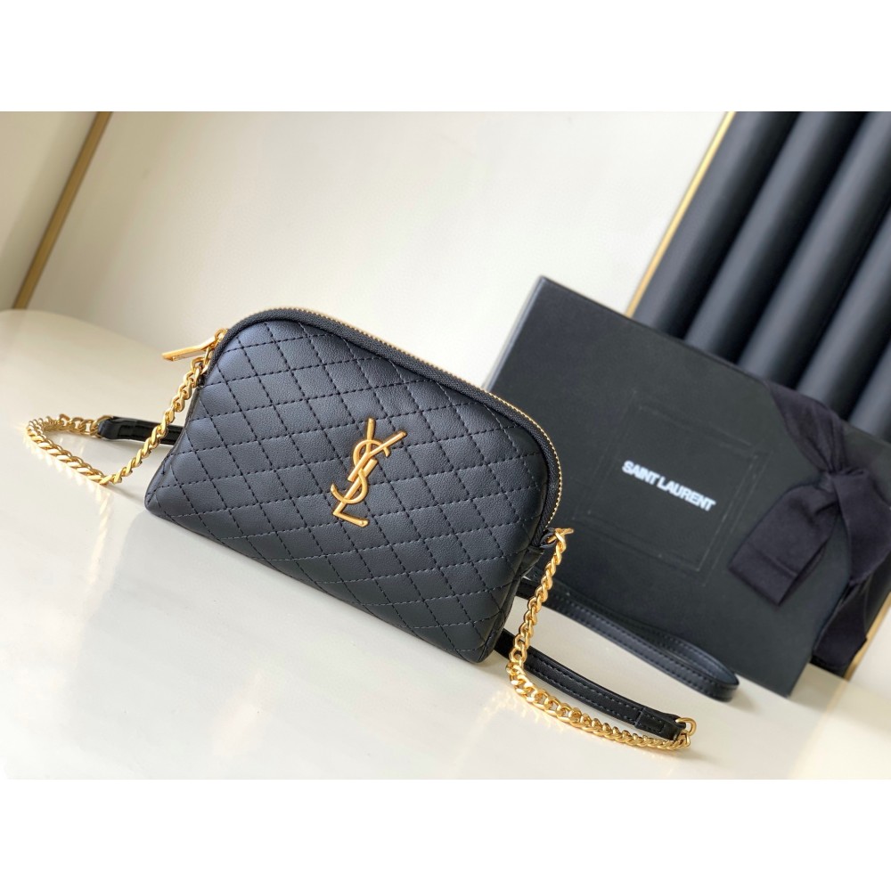 Saint Laurent Gaby Zipped Pouch in Black Quilted Lambskin LDBS245081