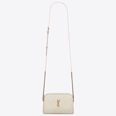 Saint Laurent Gaby Zipped Pouch in White Quilted Lambskin LDBS245082