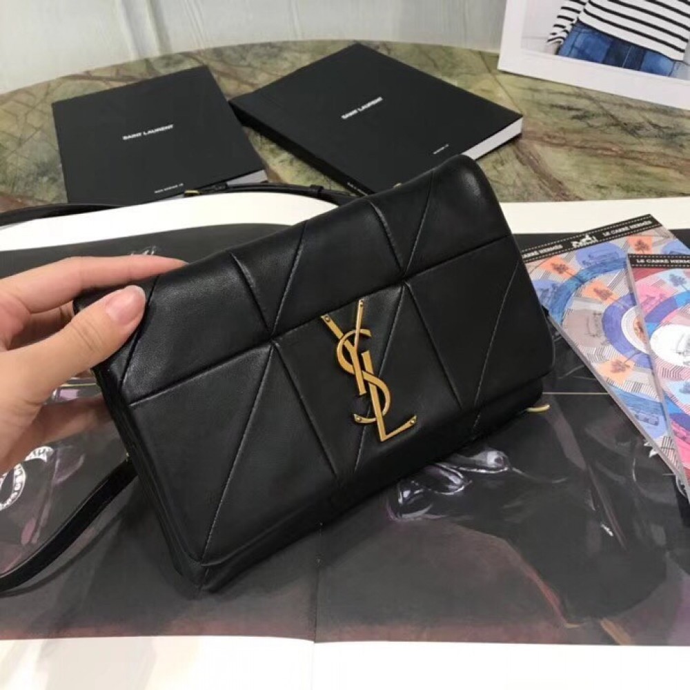 Saint Laurent Jamie Chain Wallet In Black Patchwork Lambskin LDBS245092