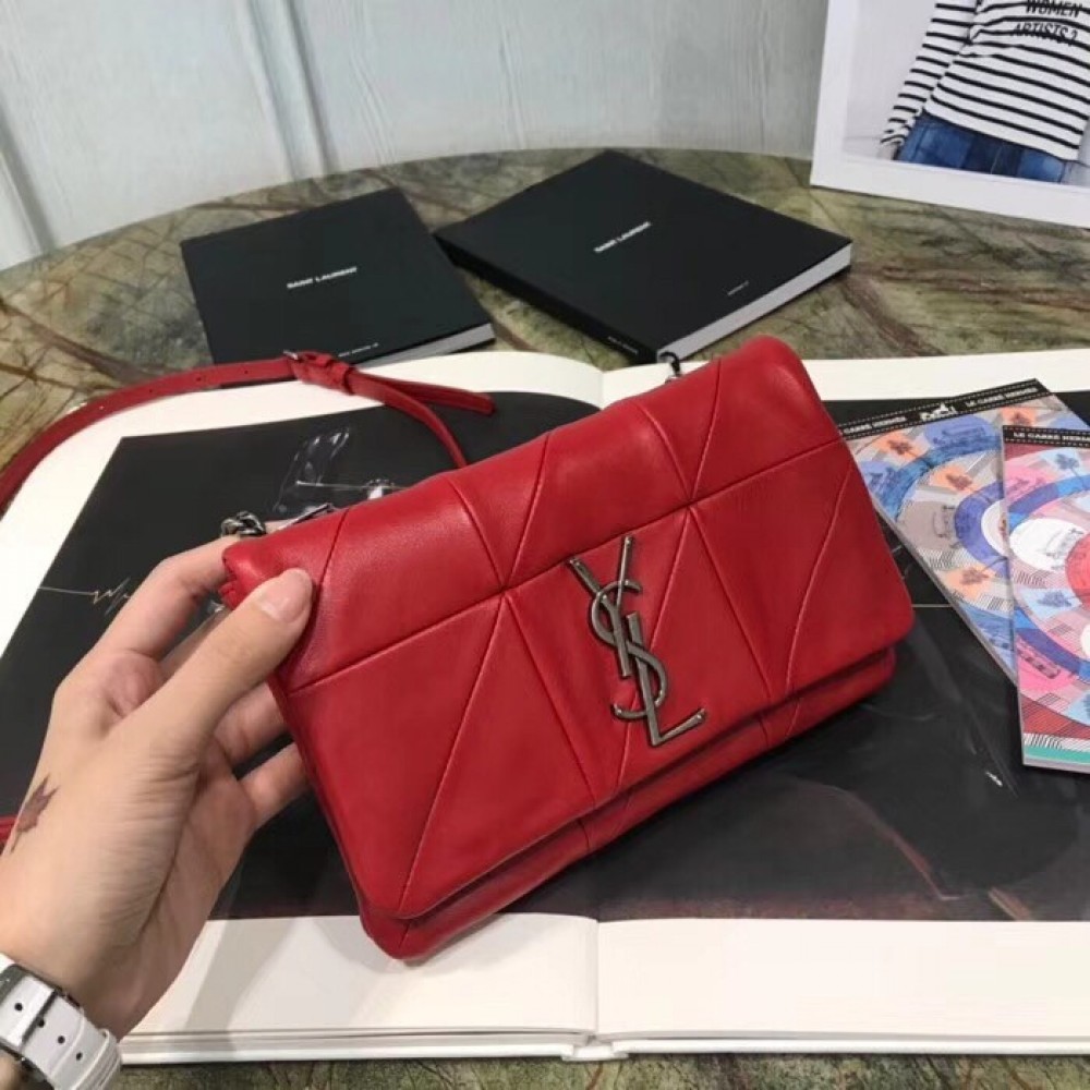 Saint Laurent Jamie Chain Wallet In Red Patchwork Lambskin LDBS245093