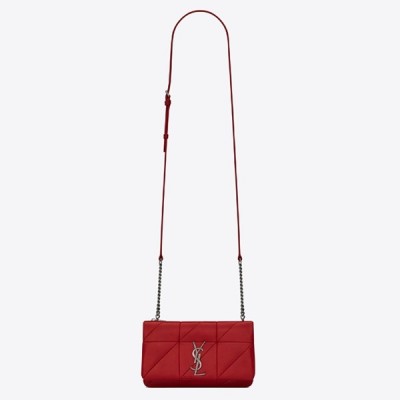 Saint Laurent Jamie Chain Wallet In Red Patchwork Lambskin LDBS245093