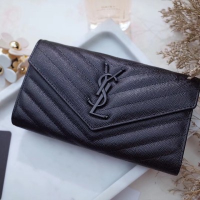 Saint Laurent Large Monogram Flap All Black Wallet LDBS245120