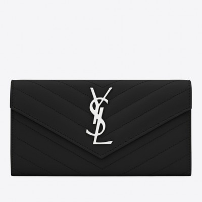 Saint Laurent Large Monogram Flap Wallet In Noir Grained Leather LDBS245122