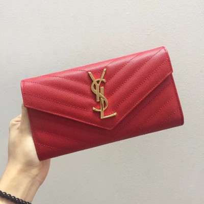 Saint Laurent Large Monogram Flap Wallet In Red Grained Leather LDBS245123