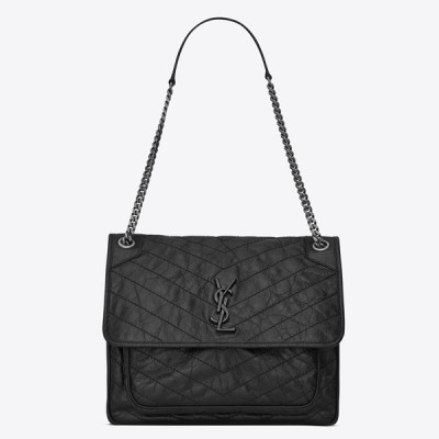 Saint Laurent Large Niki Chain Bag In Black Crinkled Leather LDBS245127