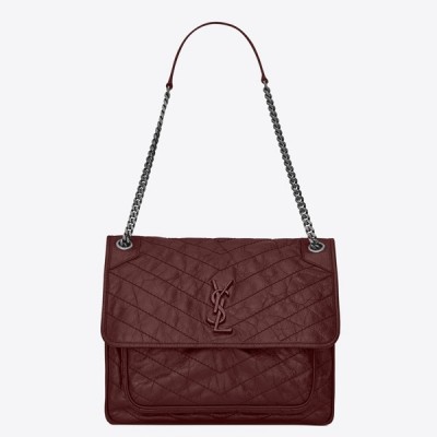 Saint Laurent Large Niki Chain Bag In Bordeaux Crinkled Leather LDBS245128